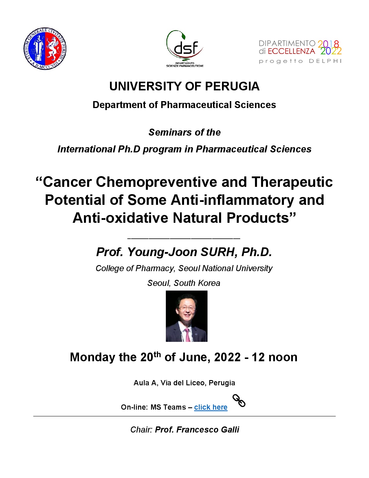 avviso seminario prof. surh 20 6 2022