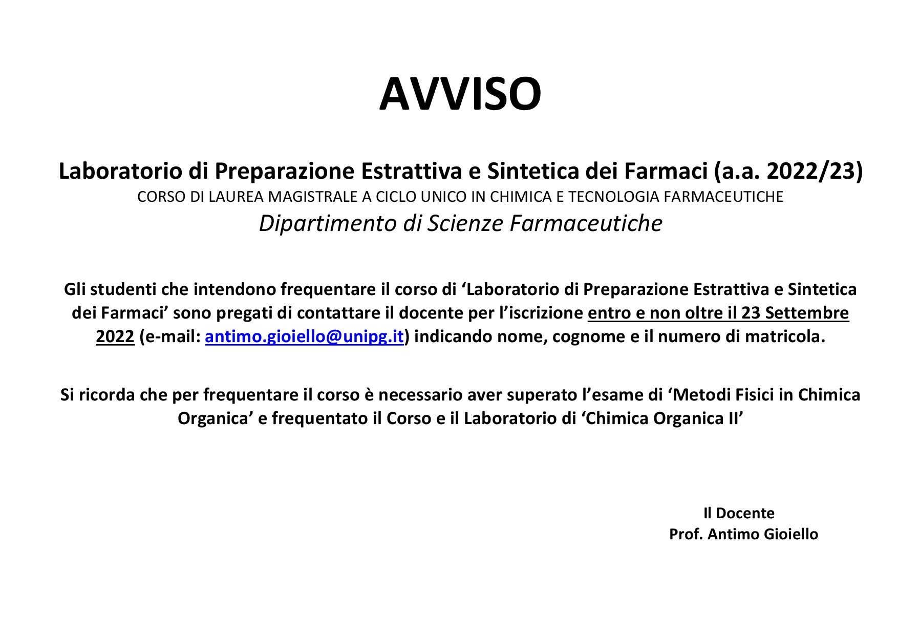 laboratorio di preparazione estrattiva e sintetica dei farmaci