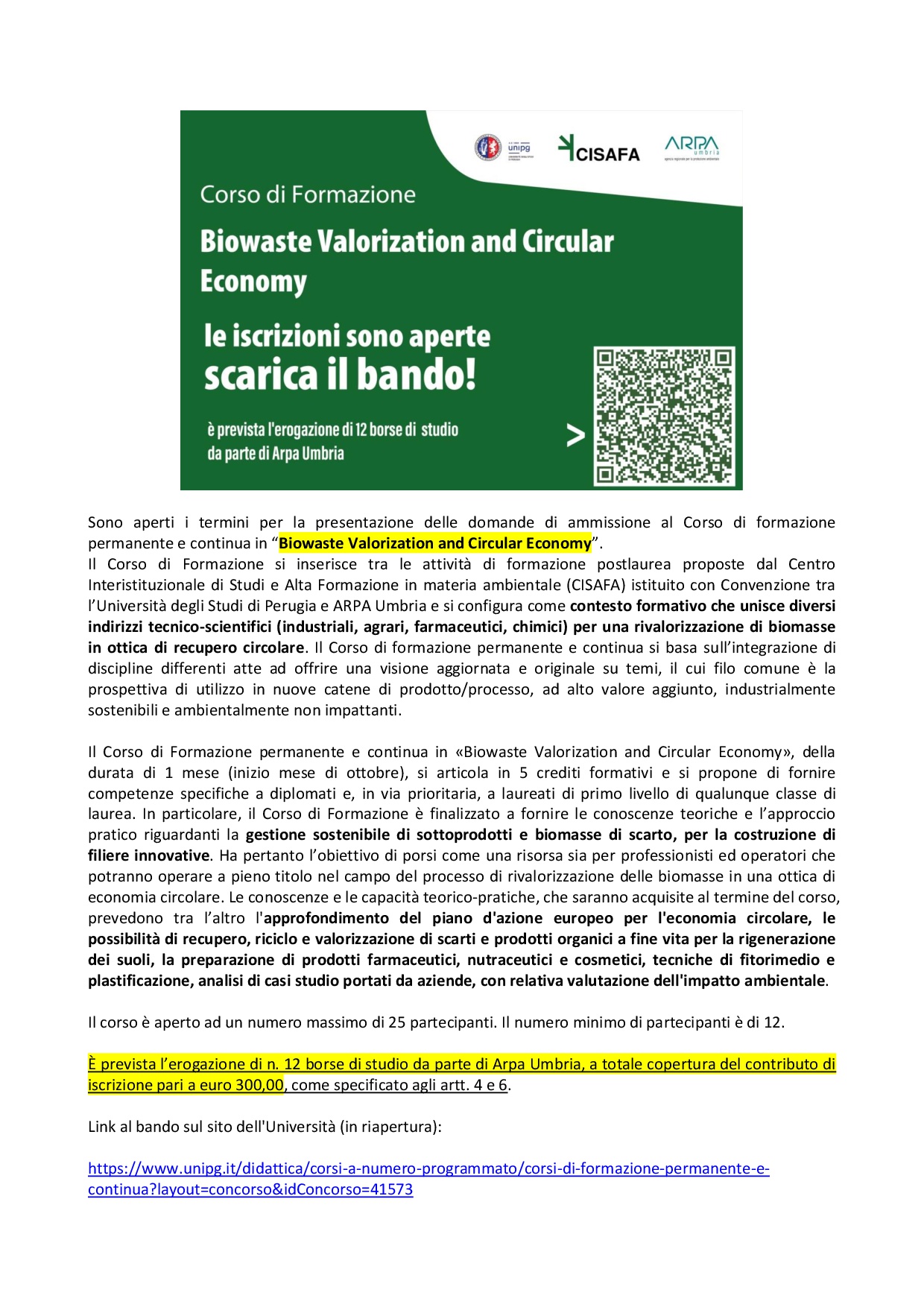 locandina corso di formazione biowaste