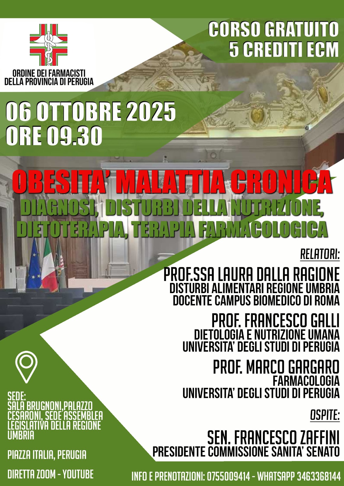 locandina corso ecm ordine farmacisti perugia 6 ottobre sala brugnoli
