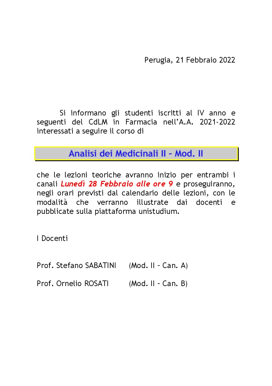 inizio lezioni aa 2021 2022